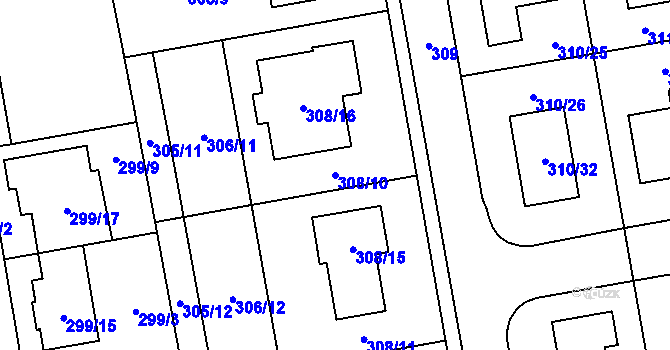 Parcela st. 308/10 v KÚ Želešice, Katastrální mapa