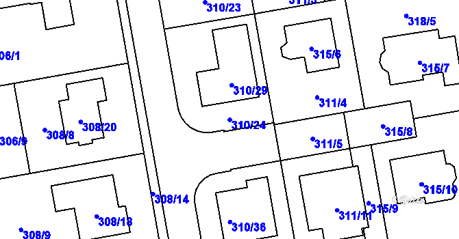 Parcela st. 310/24 v KÚ Želešice, Katastrální mapa