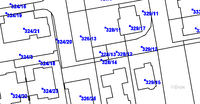 Parcela st. 328/13 v KÚ Želešice, Katastrální mapa