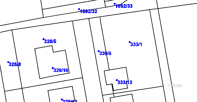 Parcela st. 330/5 v KÚ Želešice, Katastrální mapa
