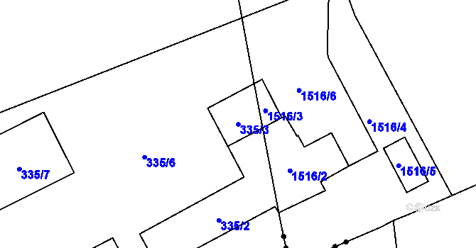 Parcela st. 335/3 v KÚ Želešice, Katastrální mapa