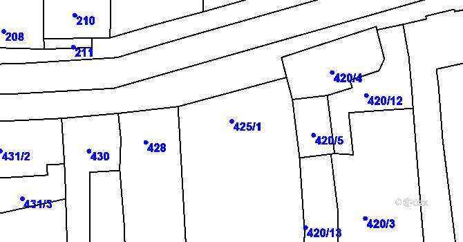 Parcela st. 425/1 v KÚ Želešice, Katastrální mapa