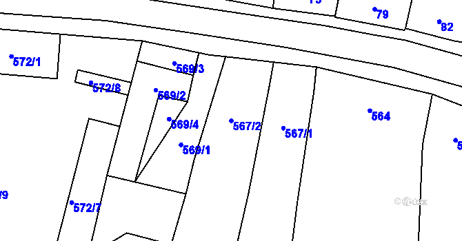 Parcela st. 567/2 v KÚ Želešice, Katastrální mapa