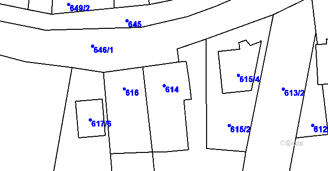 Parcela st. 614 v KÚ Želešice, Katastrální mapa