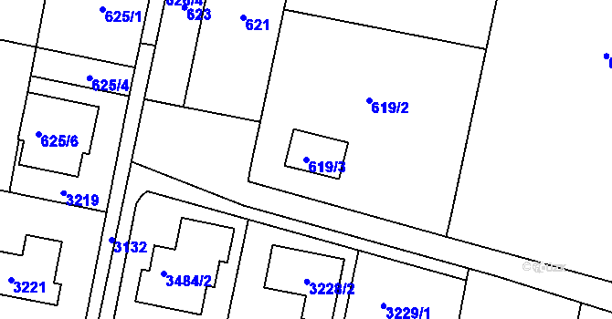 Parcela st. 619/3 v KÚ Želešice, Katastrální mapa