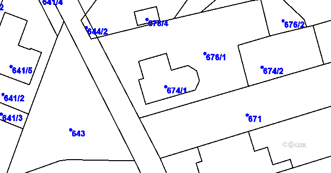 Parcela st. 674/1 v KÚ Želešice, Katastrální mapa
