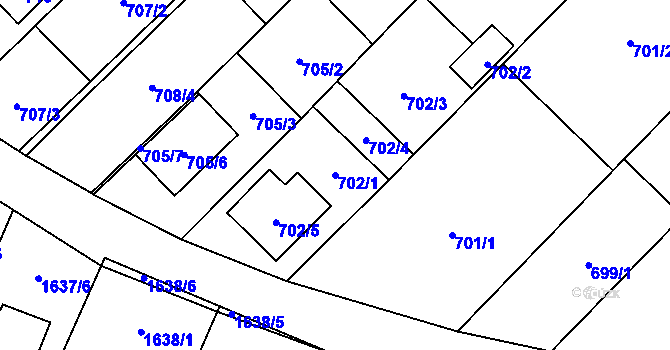 Parcela st. 702/1 v KÚ Želešice, Katastrální mapa