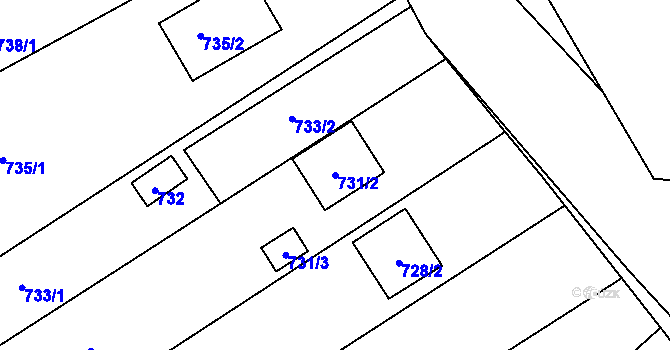 Parcela st. 731/2 v KÚ Želešice, Katastrální mapa