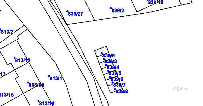 Parcela st. 839/9 v KÚ Želešice, Katastrální mapa