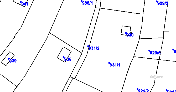 Parcela st. 931/2 v KÚ Želešice, Katastrální mapa