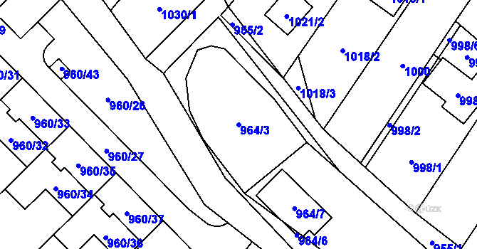 Parcela st. 964/3 v KÚ Želešice, Katastrální mapa