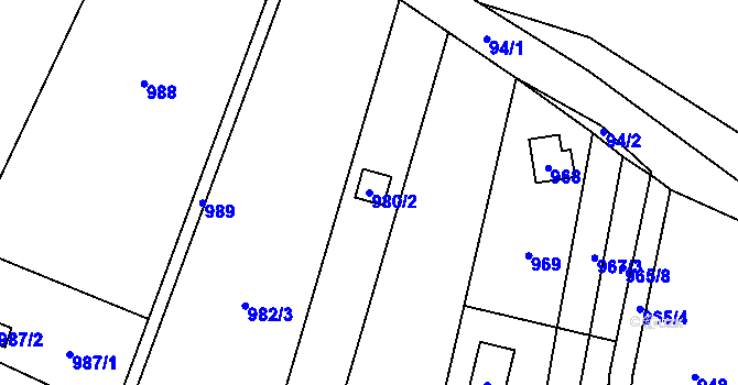 Parcela st. 980/2 v KÚ Želešice, Katastrální mapa