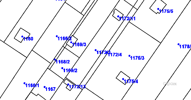 Parcela st. 1172/3 v KÚ Želešice, Katastrální mapa