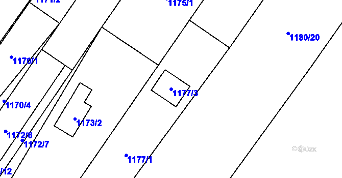 Parcela st. 1177/3 v KÚ Želešice, Katastrální mapa
