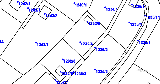 Parcela st. 1232/4 v KÚ Želešice, Katastrální mapa