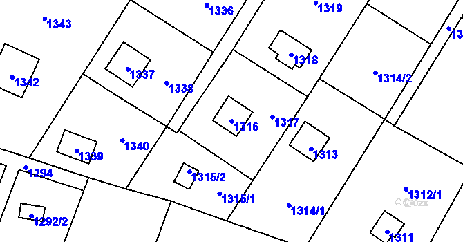 Parcela st. 1316 v KÚ Želešice, Katastrální mapa