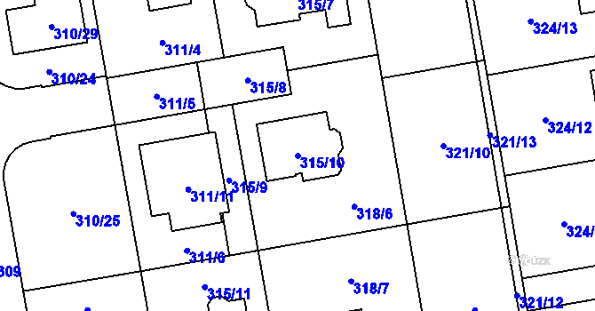 Parcela st. 315/10 v KÚ Želešice, Katastrální mapa