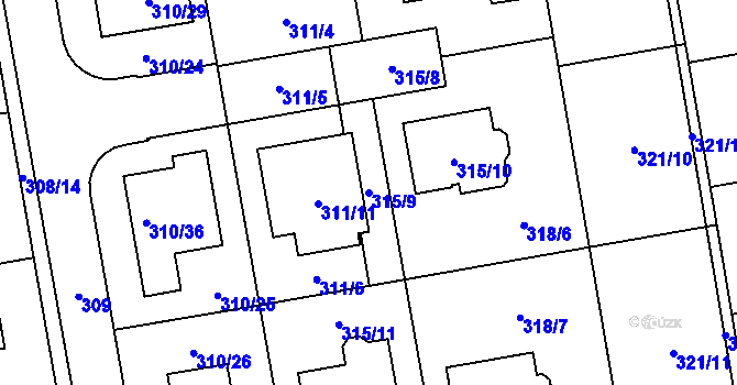 Parcela st. 315/9 v KÚ Želešice, Katastrální mapa