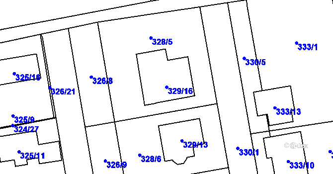 Parcela st. 329/16 v KÚ Želešice, Katastrální mapa