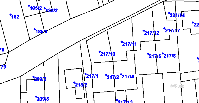 Parcela st. 217/10 v KÚ Želešice, Katastrální mapa