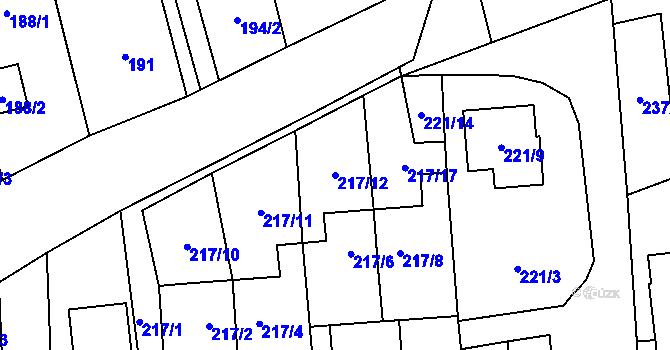 Parcela st. 217/12 v KÚ Želešice, Katastrální mapa