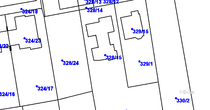 Parcela st. 328/15 v KÚ Želešice, Katastrální mapa