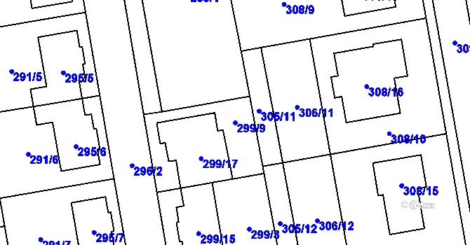 Parcela st. 299/9 v KÚ Želešice, Katastrální mapa