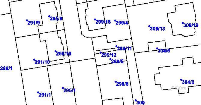 Parcela st. 299/12 v KÚ Želešice, Katastrální mapa