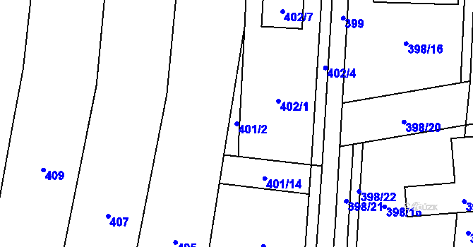 Parcela st. 401/2 v KÚ Želešice, Katastrální mapa