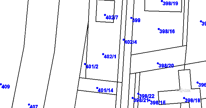 Parcela st. 402/1 v KÚ Želešice, Katastrální mapa
