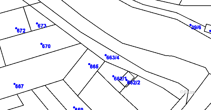 Parcela st. 663/4 v KÚ Želešice, Katastrální mapa