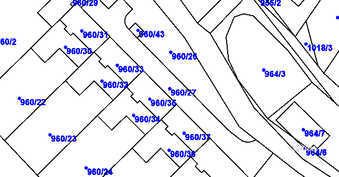 Parcela st. 960/27 v KÚ Želešice, Katastrální mapa