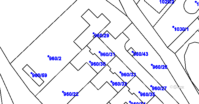 Parcela st. 960/31 v KÚ Želešice, Katastrální mapa