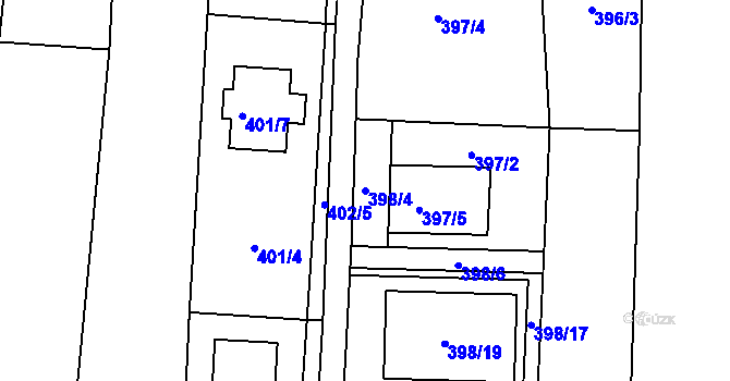 Parcela st. 398/4 v KÚ Želešice, Katastrální mapa