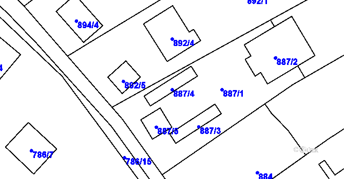 Parcela st. 887/4 v KÚ Želešice, Katastrální mapa