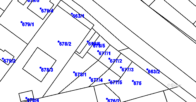 Parcela st. 677/1 v KÚ Želešice, Katastrální mapa