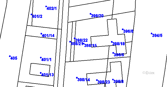 Parcela st. 398/15 v KÚ Želešice, Katastrální mapa