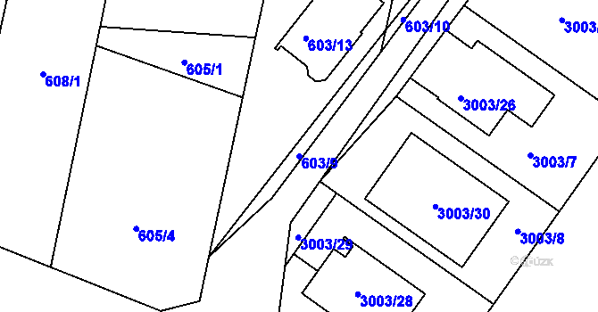 Parcela st. 603/9 v KÚ Želešice, Katastrální mapa
