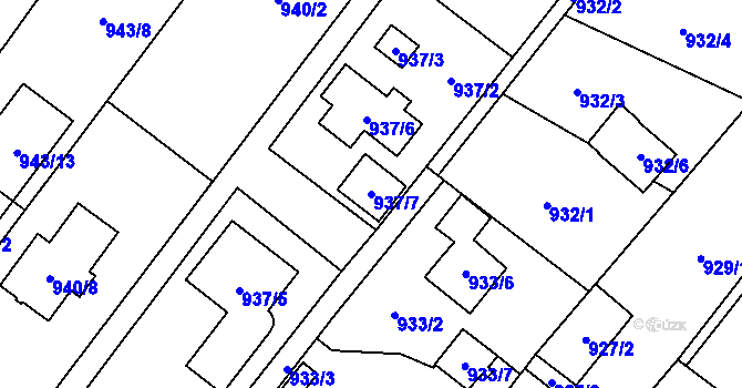 Parcela st. 937/7 v KÚ Želešice, Katastrální mapa