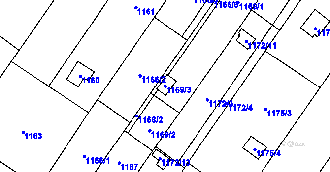 Parcela st. 1169/3 v KÚ Želešice, Katastrální mapa