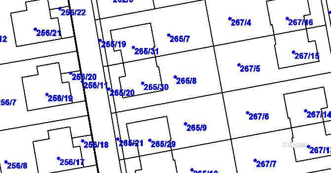 Parcela st. 265/8 v KÚ Želešice, Katastrální mapa