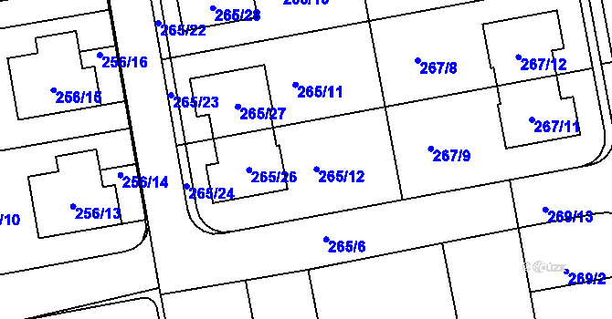 Parcela st. 265/12 v KÚ Želešice, Katastrální mapa