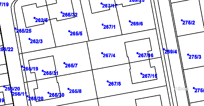 Parcela st. 267/4 v KÚ Želešice, Katastrální mapa