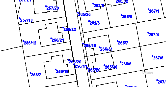 Parcela st. 265/19 v KÚ Želešice, Katastrální mapa