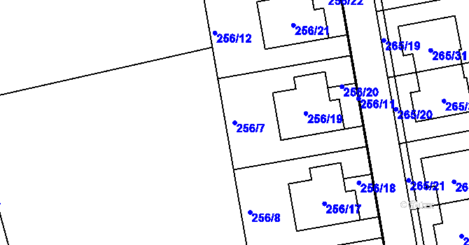 Parcela st. 256/7 v KÚ Želešice, Katastrální mapa