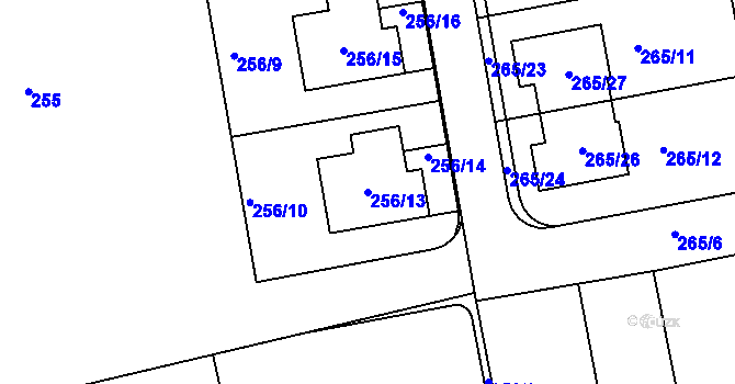 Parcela st. 256/13 v KÚ Želešice, Katastrální mapa