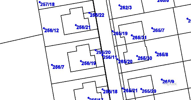 Parcela st. 256/20 v KÚ Želešice, Katastrální mapa