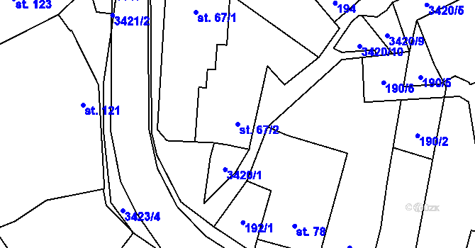 Parcela st. 67/2 v KÚ Želetava, Katastrální mapa