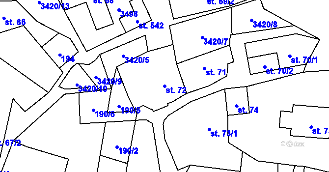 Parcela st. 72 v KÚ Želetava, Katastrální mapa