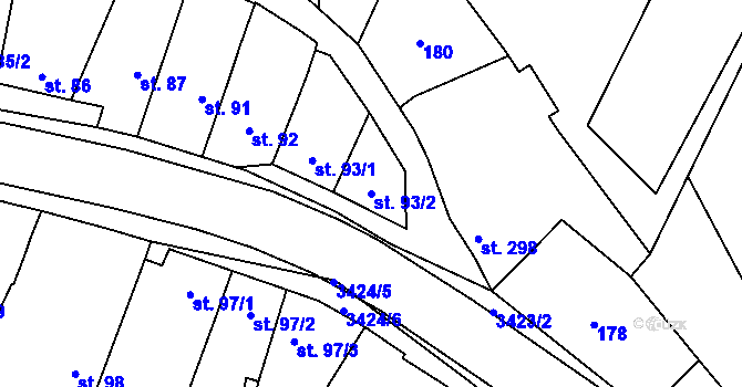 Parcela st. 93/2 v KÚ Želetava, Katastrální mapa
